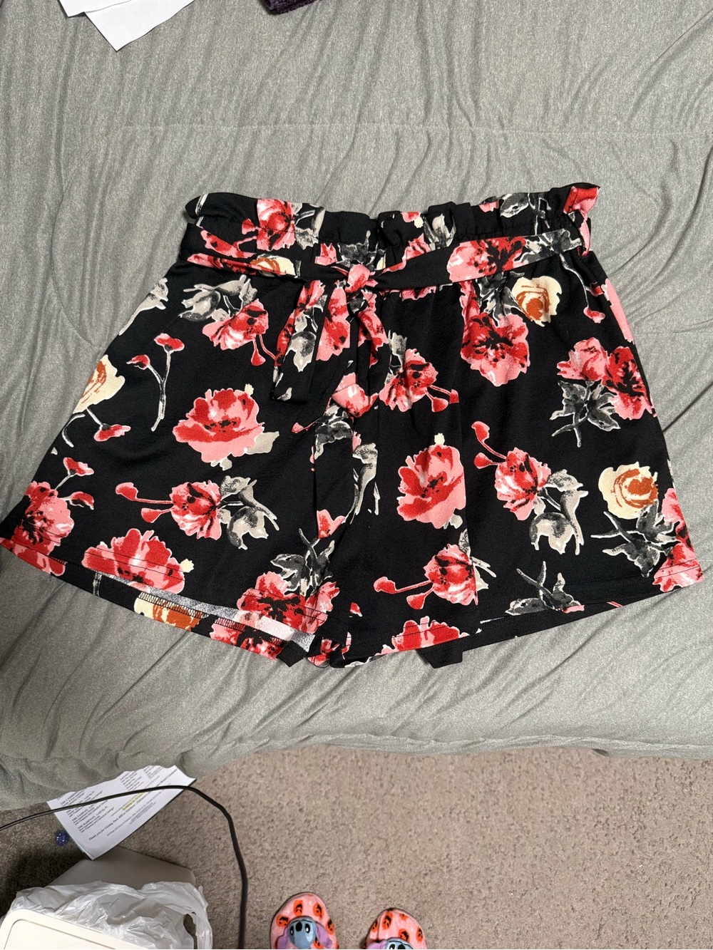3XL SHEIN Black Floral Tie-Waist Bermuda Shorts
